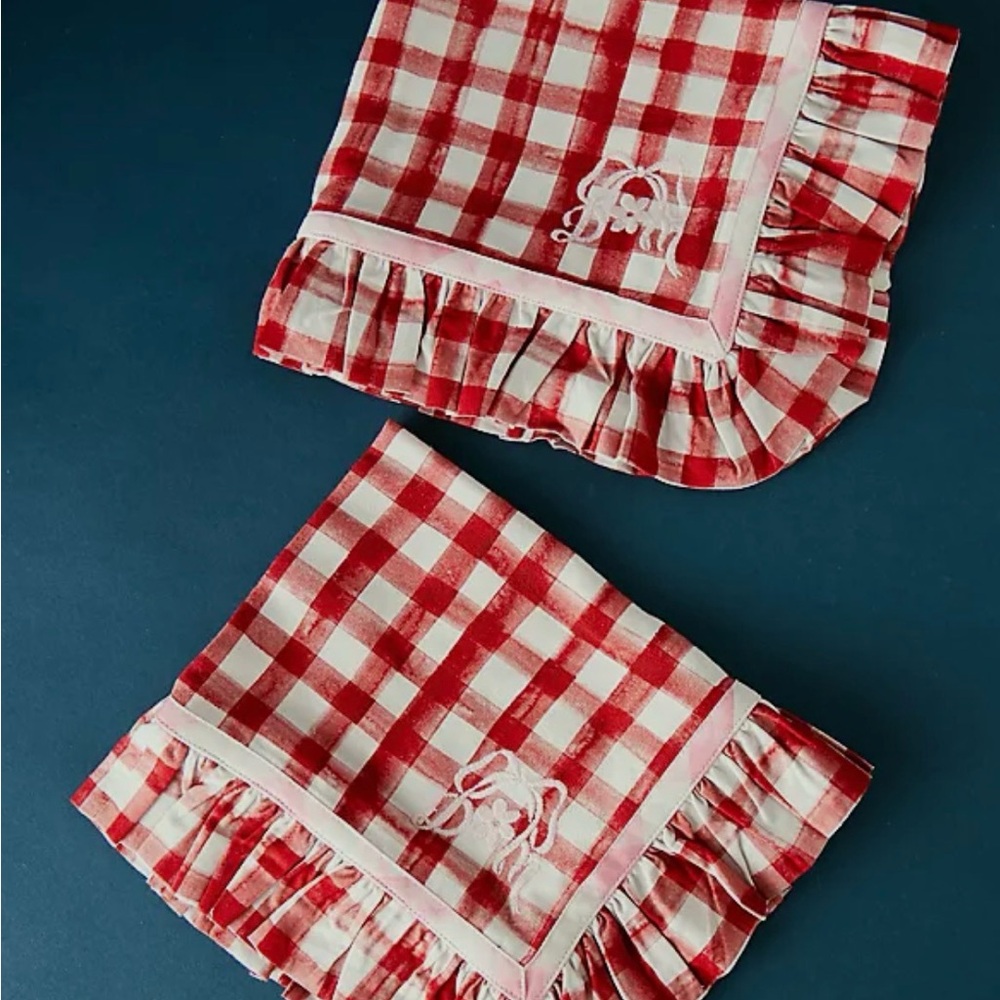 New Damson Madder set of 2 placemats red pink gingham ruffle - Picture 2 of 3